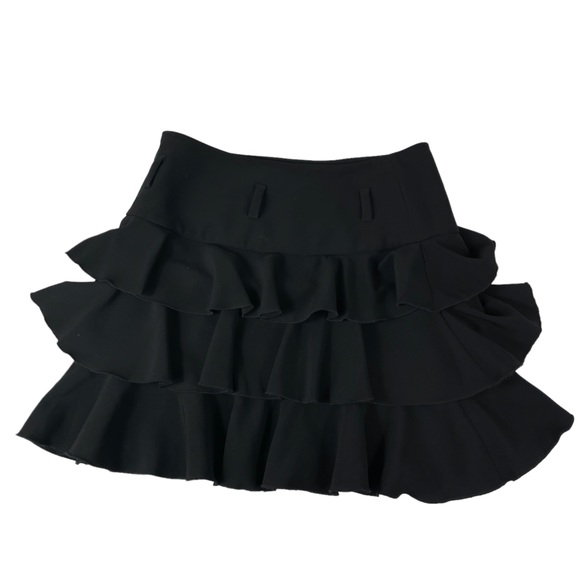 Express Design Studio Black Layered Ruffled MIDI Cocktail Skirt Spandex Blend 0 - Picture 1 of 12